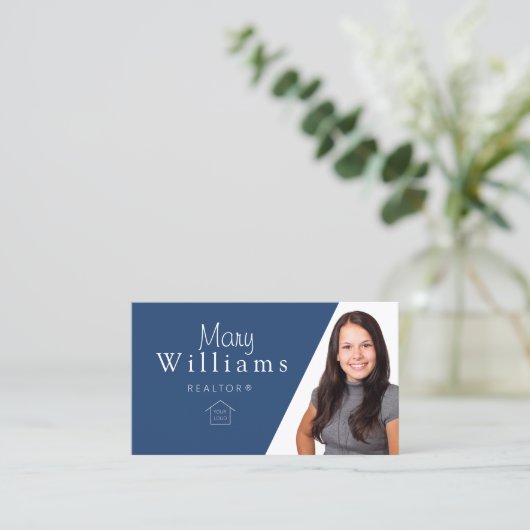 QRコモダンード付き不動産仲介業者用青色名刺 名刺 (スタンド正面)