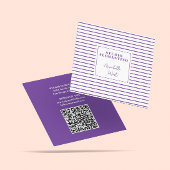 QRコモダンード付き四角ストライプ紫色の スクエア名刺