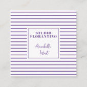 QRコモダンード付き四角ストライプ紫色の スクエア名刺 (正面)