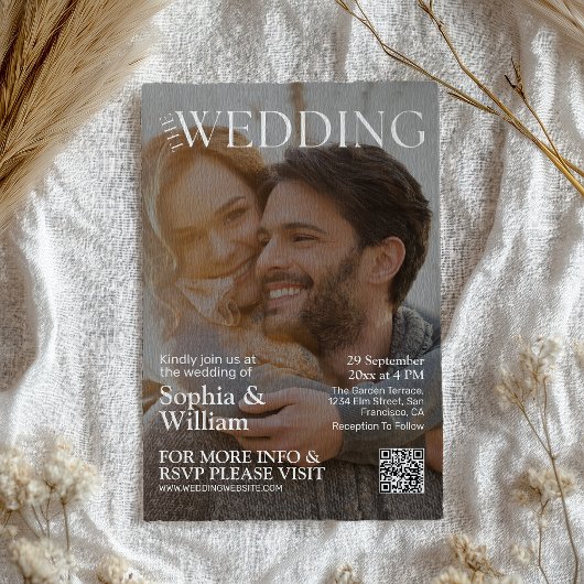 QRコーおもしろいドマガジン写真結婚式招待状 招待状