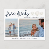 QRコーおもしろいド2フォトビーチ結婚式日付の保存 案内ポストカード (正面)