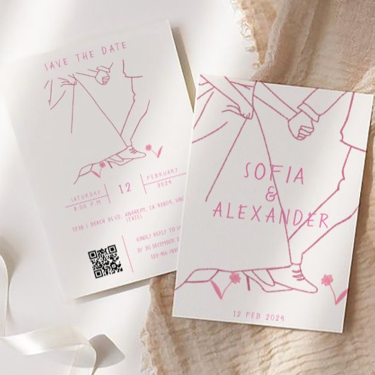 QRコーお洒落ドRSVPのイラストレーション結婚 招待状