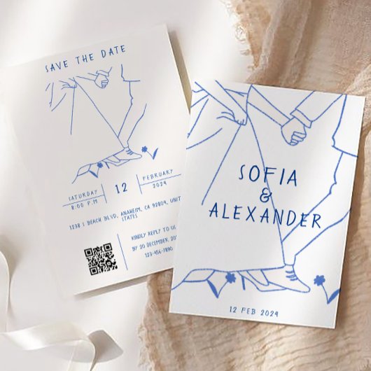 QRコーお洒落ドRSVPのイラストレーション結婚 招待状