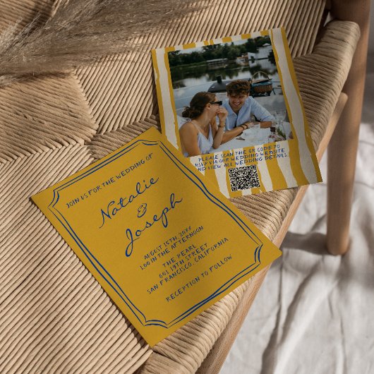 QRコーイタリアンド手書写真結婚の 招待状