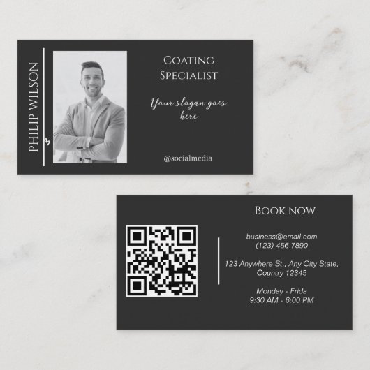 QRコーエレガントドと写真が添付された名刺 名刺 (正面/裏面)