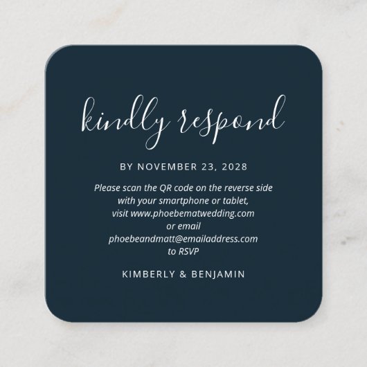 QRコーエレガントドの応答結婚RSVPカード スクエア名刺 (正面)