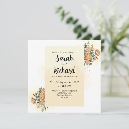 QRコーエレガントドを使用したフローラ結婚式招待状 招待状 (スタンド正面)