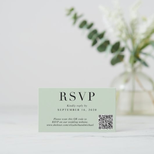 QRコーエレガントドセージ結婚式RSVP エンクロージャーカード (スタンド正面)