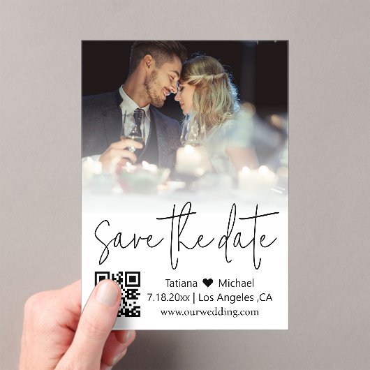qrコーエレガントドトレンディースクリプトphoto save date アクリル招待状 (インサイチュ (ポータブル))