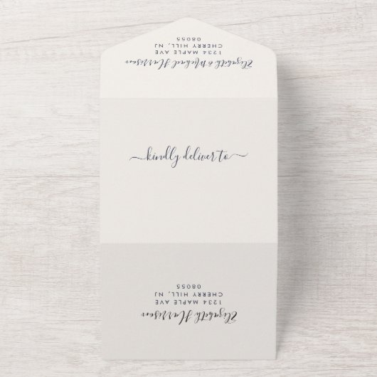 QRコーエレガントドネイビー結婚式レセプション オールインワン招待状 (外側)