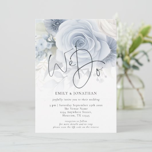 QRコーエレガントドフォトのオーバーレイを結婚行う 招待状 (スタンド正面)