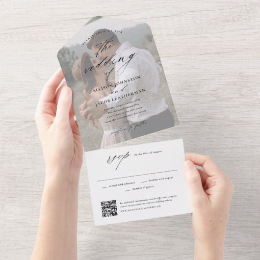 QRコーエレガントドフォト結婚ズ オールインワン招待状 (貼ってはがせる)