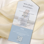 QRコーエレガントドフローラRSVPオンラインほこり青 オールインワン招待状