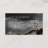 QRコーエレガントドブラック金ゴールド大理石ゲートGeode 名刺 (裏面)