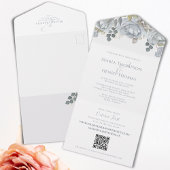 QRコーエレガントドブルーフローラRSVPオンラインシンプル オールインワン招待状