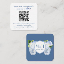 QRコーエレガントドブルーホワイトウェディングRSVP エンクロージャーカード