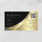 QRコーエレガントドラグジュアリー付きブラック&金ゴールドデコール 名刺 (裏面)