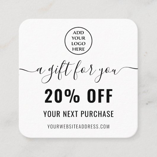 QRコーエレガントドロイヤリティビジネスロゴ白黒 割引カード (正面)