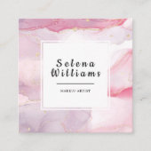 QRコーエレガントド付きピンク色の正方形デザイン スクエア名刺 (正面)