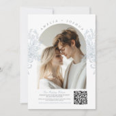 QRコーエレガントド付きフランスのフローラフォトアーチ 招待状 (正面)