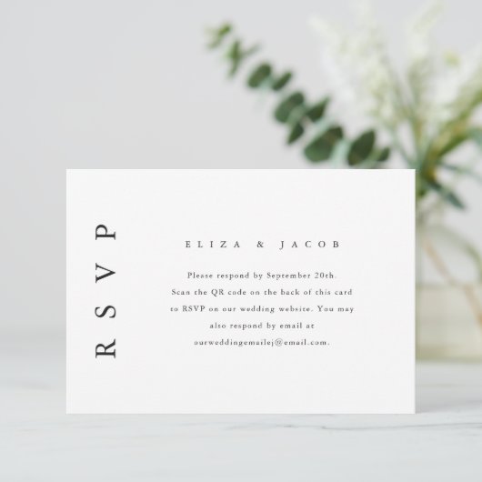 QRコーエレガントド付きブラックウェディングRSVP 出欠カード (スタンド正面)