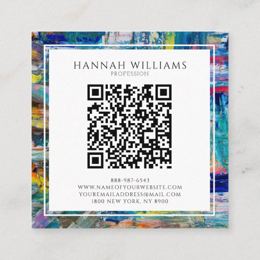 QRコーエレガントド抽象芸術パターンのペイント スクエア名刺 (裏面)