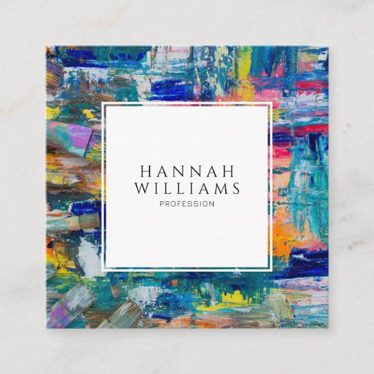 QRコーエレガントド抽象芸術パターンのペイント スクエア名刺 (正面)