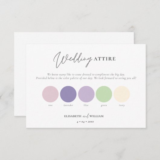 QRコーエレガントド薄紫バラパステル結婚の服装 エンクロージャーカード (正面/裏面)