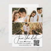 qrコーエレガントド3写真コラージュ日付の保存 招待状 (正面/裏面)