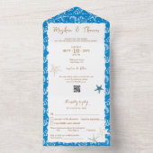 QRコーエレガントドRSVP結婚を使用したビーチテーマ オールインワン招待状 (内側)