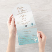 QRコーエレガントドRSVP結婚を使用したビーチテーマ オールインワン招待状 (貼ってはがせる)