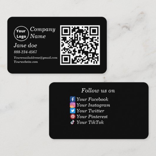 QRコーカスタムドとソーシャルメディアのアイコン付きロゴBu 名刺 (正面/裏面)