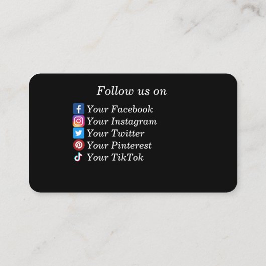 QRコーカスタムドとソーシャルメディアのアイコン付きロゴBu 名刺 (裏面)