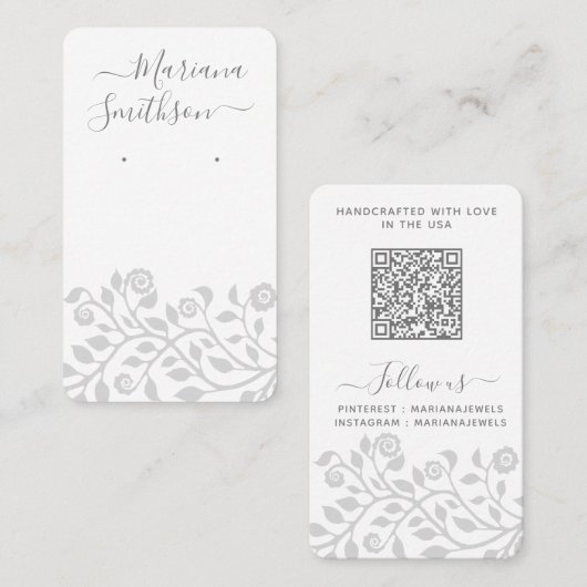 QRコーカスタムドグレーホワイトイヤリングディスプレイカード 名刺 (正面/裏面)