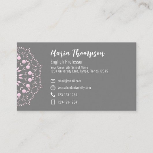 QRコーカスタムドソーシャルメディアスタイリッシュグレーピンク 名刺 (正面)