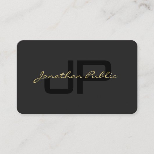 QRコーカスタムドタイポグラフィ金ゴールド文字名スクリプト 名刺 (正面)