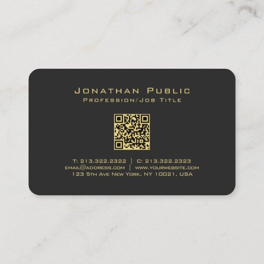 QRコーカスタムドタイポグラフィ金ゴールド文字名スクリプト 名刺 (裏面)