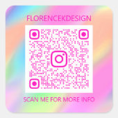 QRコーカスタムドロゴショップホグラフィーピンク スクエアシール (正面)