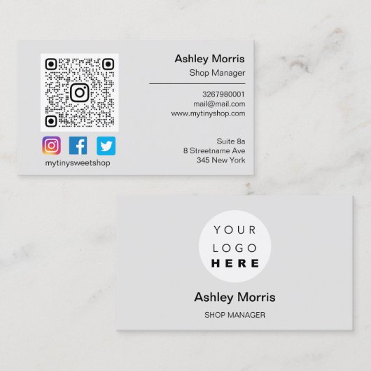 QRコーカスタムドロゴソーシャルオンラインショップグレー 名刺 (正面/裏面)