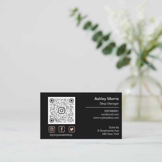 QRコーカスタムドロゴソーシャルオンラインショップブラックバラ 名刺 (スタンド正面)