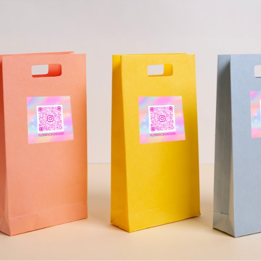 QRコーカスタムドロゴパステル自筆画ピンク スクエアシール