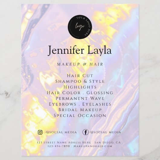 QRコーカスタムドロゴ紫ホログラフィエレガントック チラシ (正面)