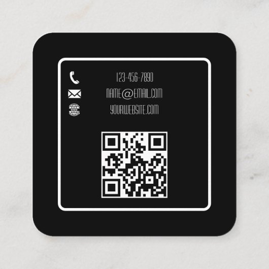 QRコーカスタムドロモダンゴ黒小規模企業 スクエア名刺 (裏面)
