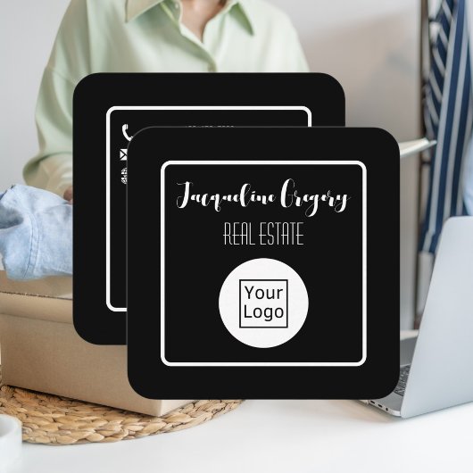 QRコーカスタムドロモダンゴ黒小規模企業 スクエア名刺