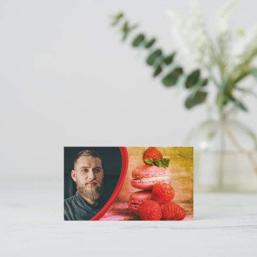 QRコーカスタムド付きパティシイメージシェフフォト 名刺 (スタンド正面)