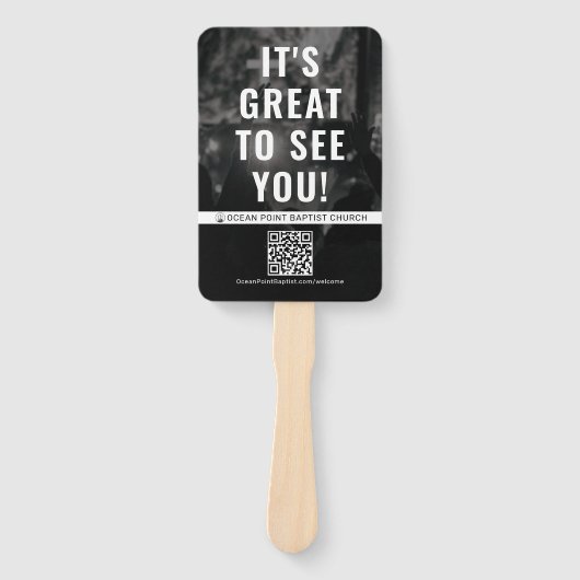 QRコーカスタムド付き教会ウェルカムファン ハンドファン (正面)