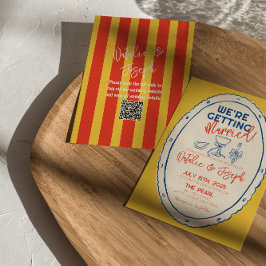 QRコーカラフルド手図解入りの、写真付きの引き結婚の 招待状