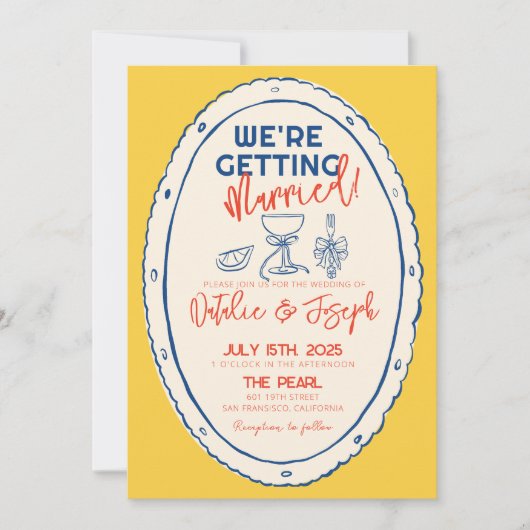 QRコーカラフルド手図解入りの、写真付きの引き結婚の 招待状 (正面)