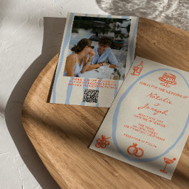 QRコーカラフルド手書写真おもしろい結婚の 招待状