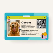 QRコーカラフルド&フォト付きブルー&ドッグIDカード バッジ (裏面)